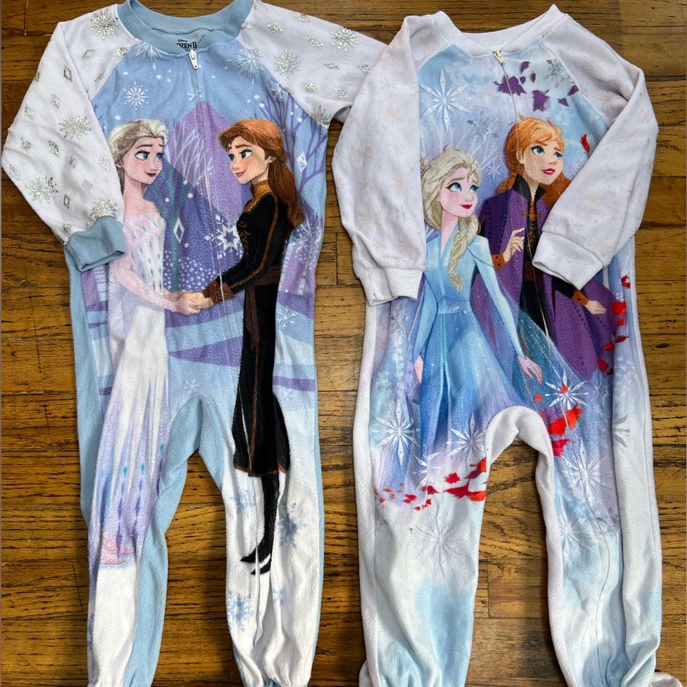 Disney Girls Frozen Footed Pajamas Set of 2 3T